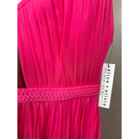 Alice + Olivia Tamar Silk Cutout Slit Braided Wild Pink Maxi Dress Size 2 - Picture 6 of 12